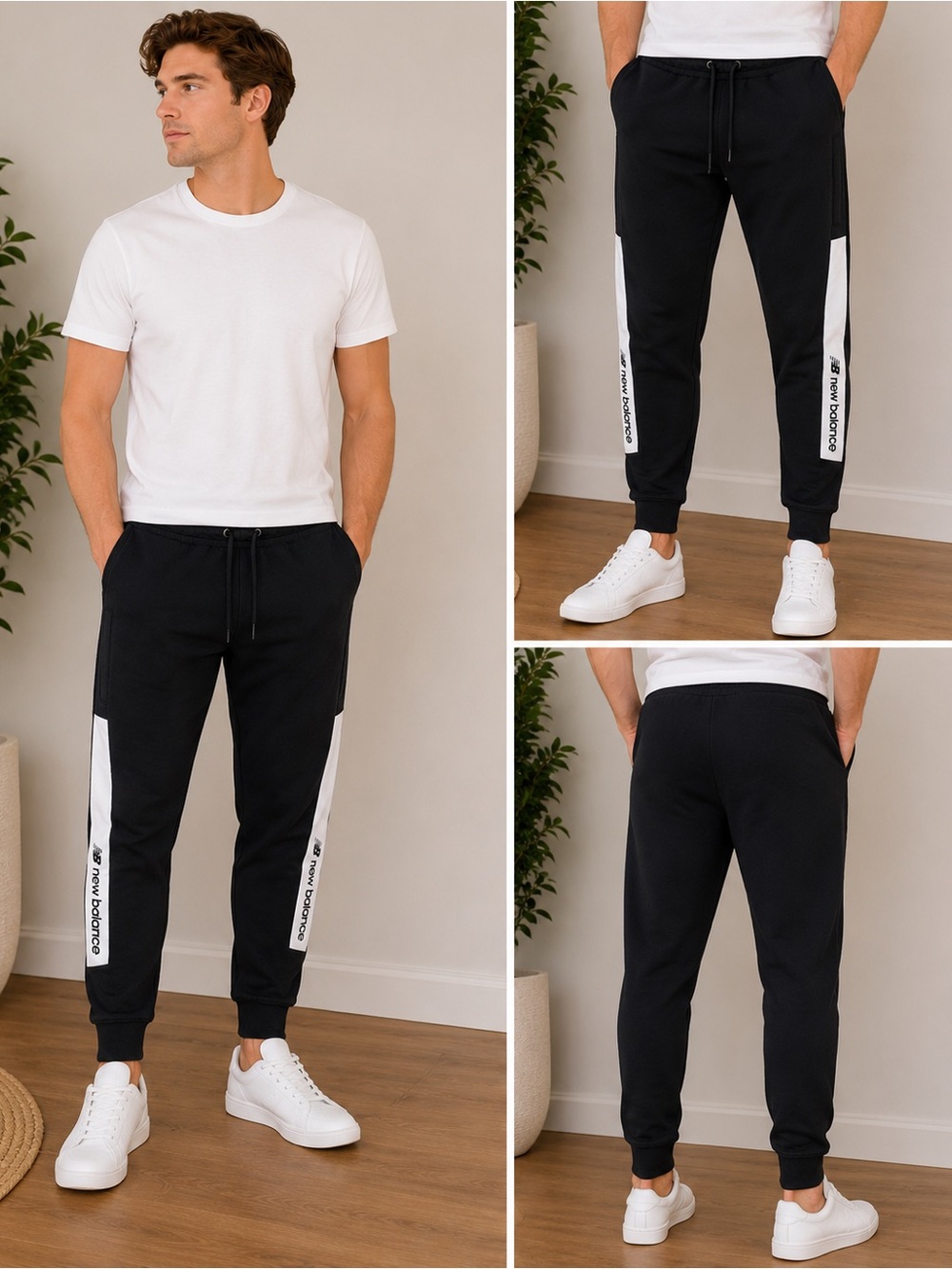 New Balance Black Joggers with White Side Panels